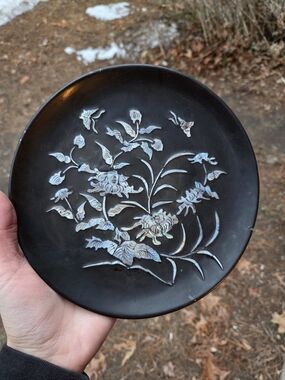 Vintage Asian Mother Of Pearl Lacquer Plate